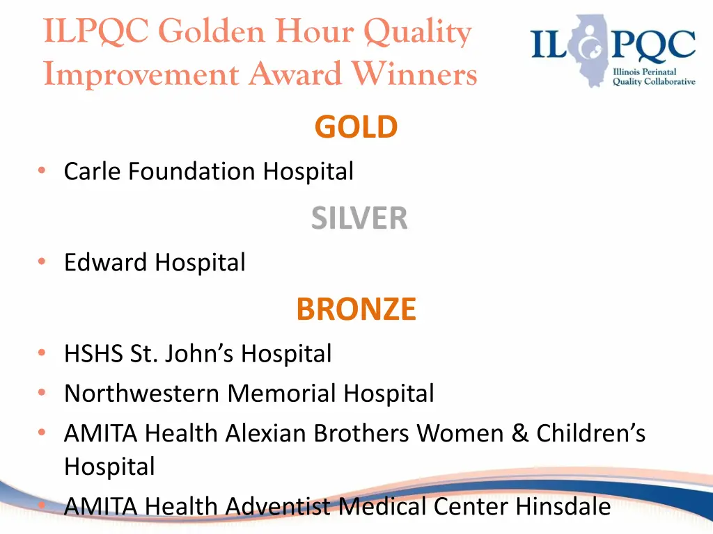 ilpqc golden hour quality improvement award