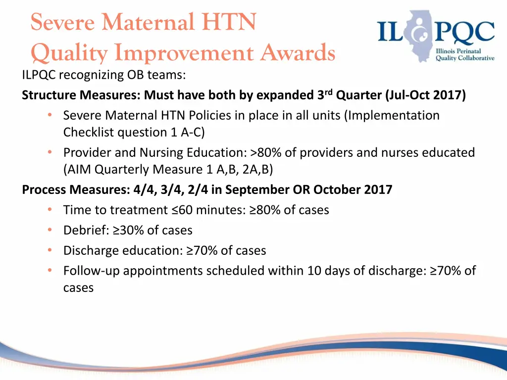 severe maternal htn quality improvement awards