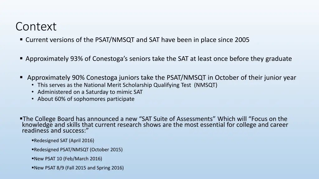 context current versions of the psat nmsqt