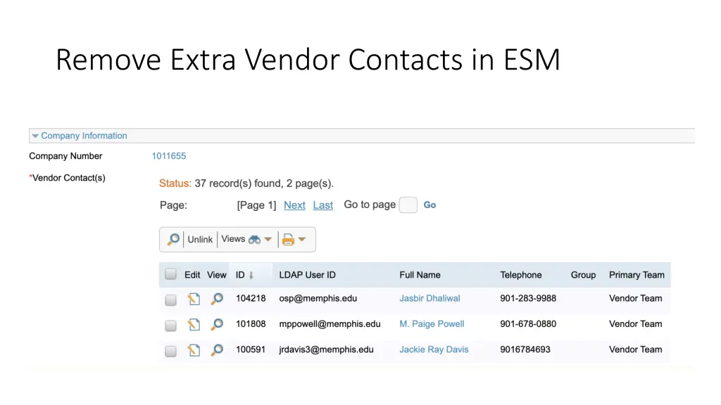 remove extra vendor contacts in esm