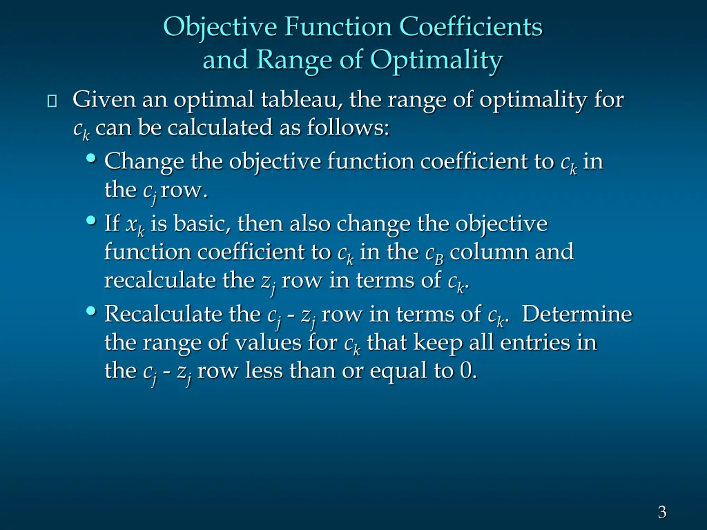 objective function coefficients and range 1