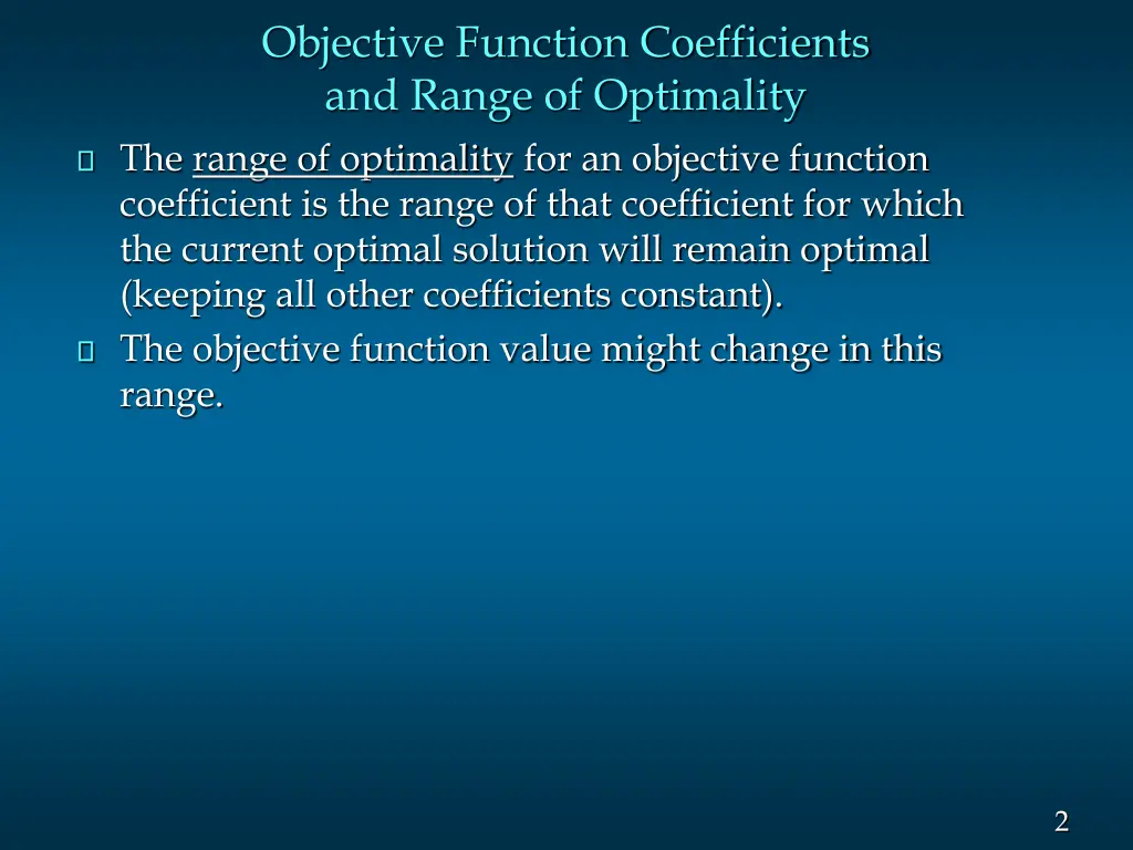 objective function coefficients and range