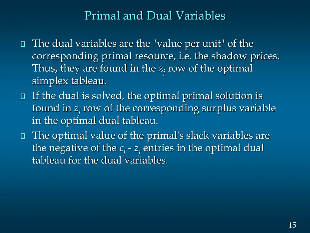 primal and dual variables