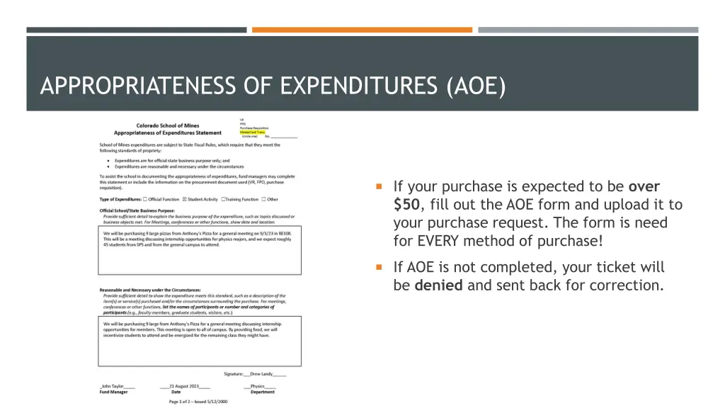 appropriateness of expenditures aoe