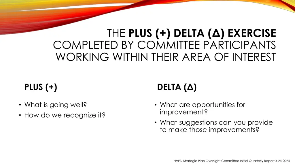 the plus delta exercise completed by committee