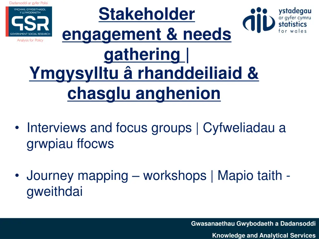 stakeholder engagement needs gathering ymgysylltu