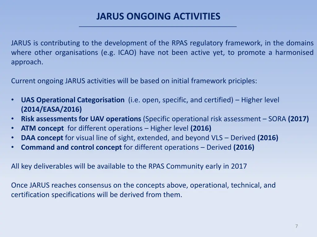 jarus ongoing activities