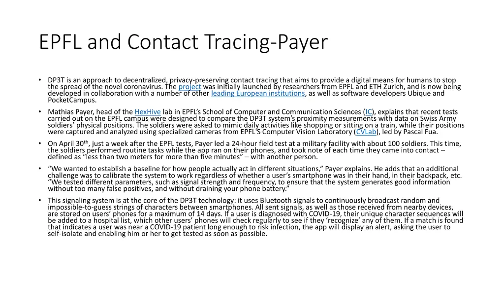 epfl and contact tracing payer