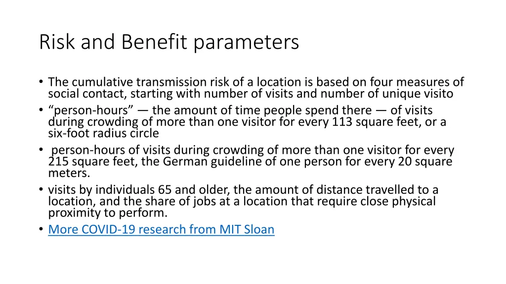 risk and benefit parameters