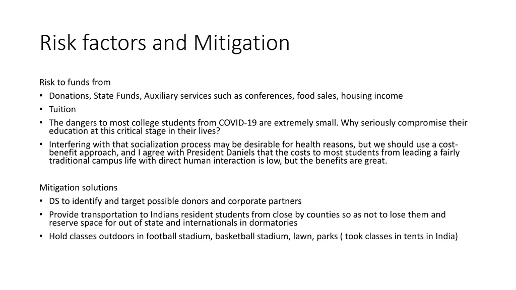 risk factors and mitigation