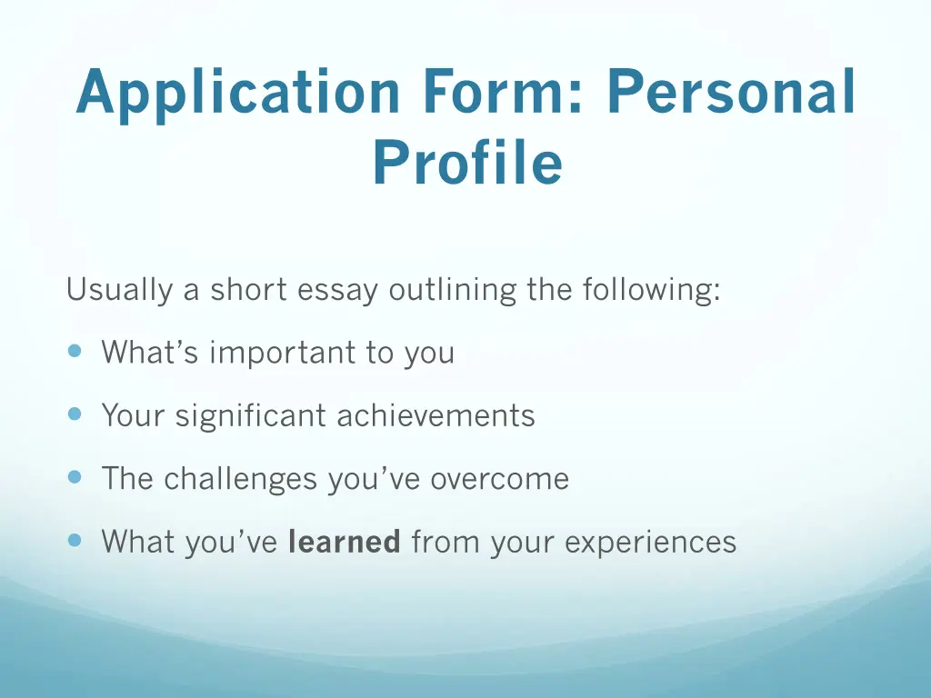 application form personal profile