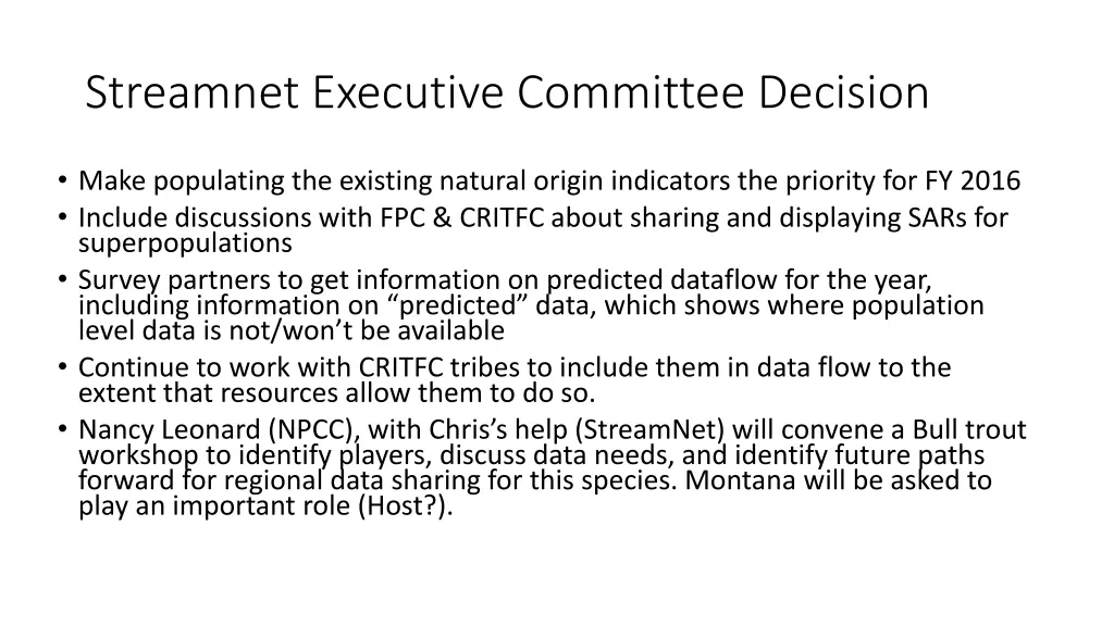 streamnet executive committee decision