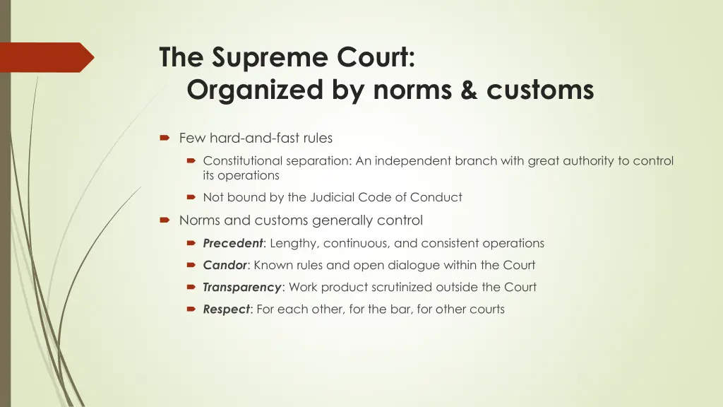 the supreme court organized by norms customs