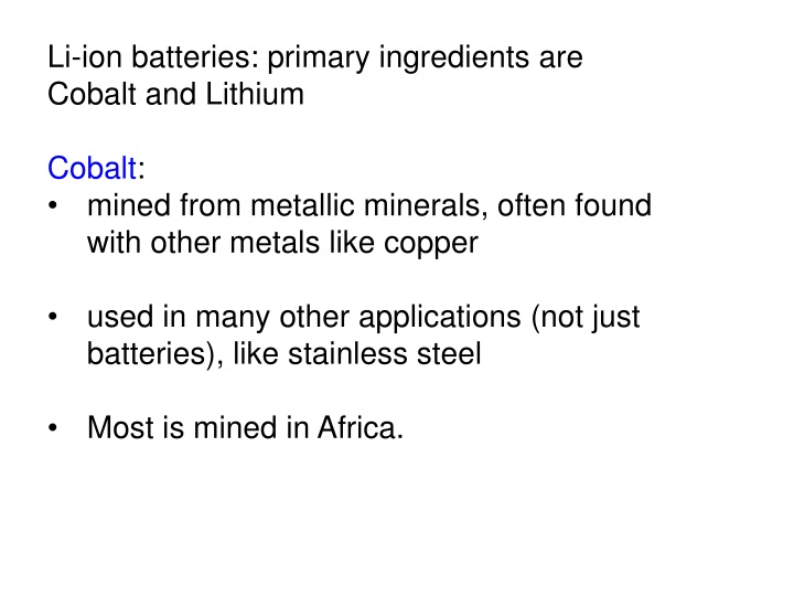 li ion batteries primary ingredients are cobalt