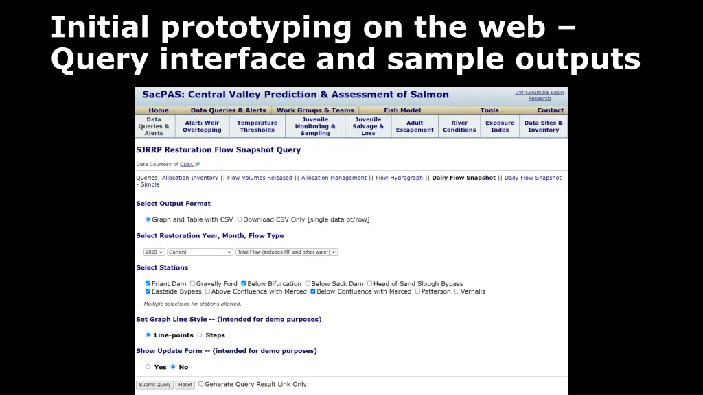 initial prototyping on the web query interface