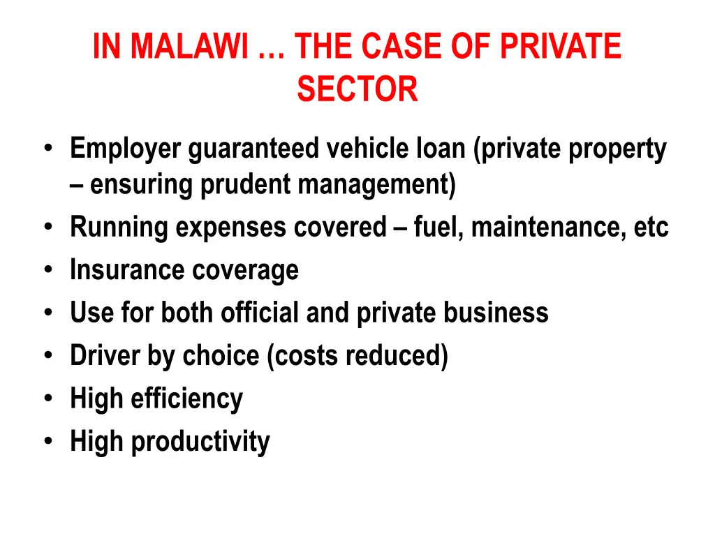 in malawi the case of private sector