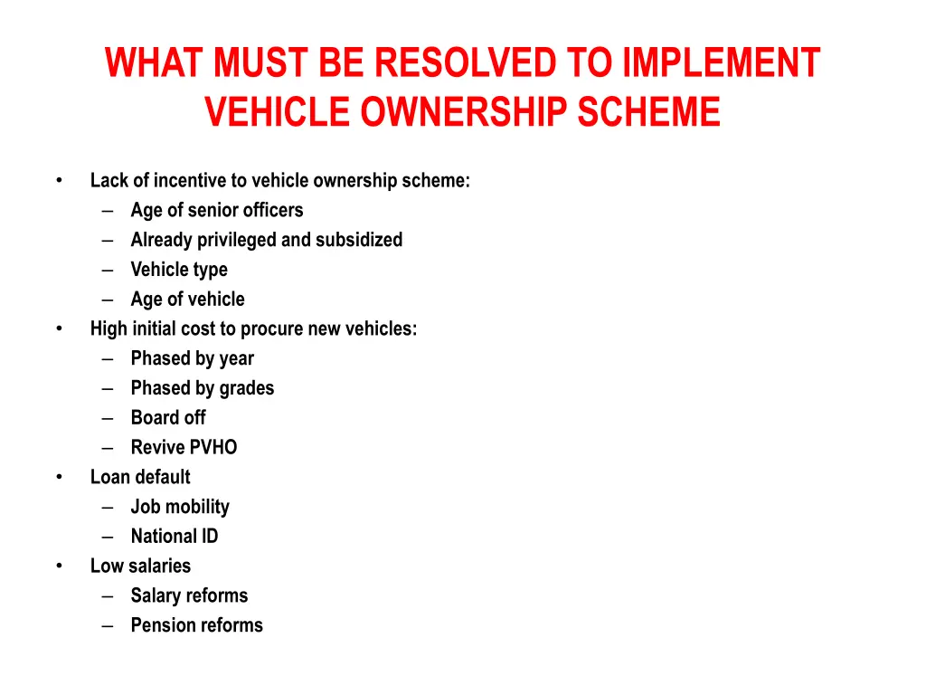 what must be resolved to implement vehicle