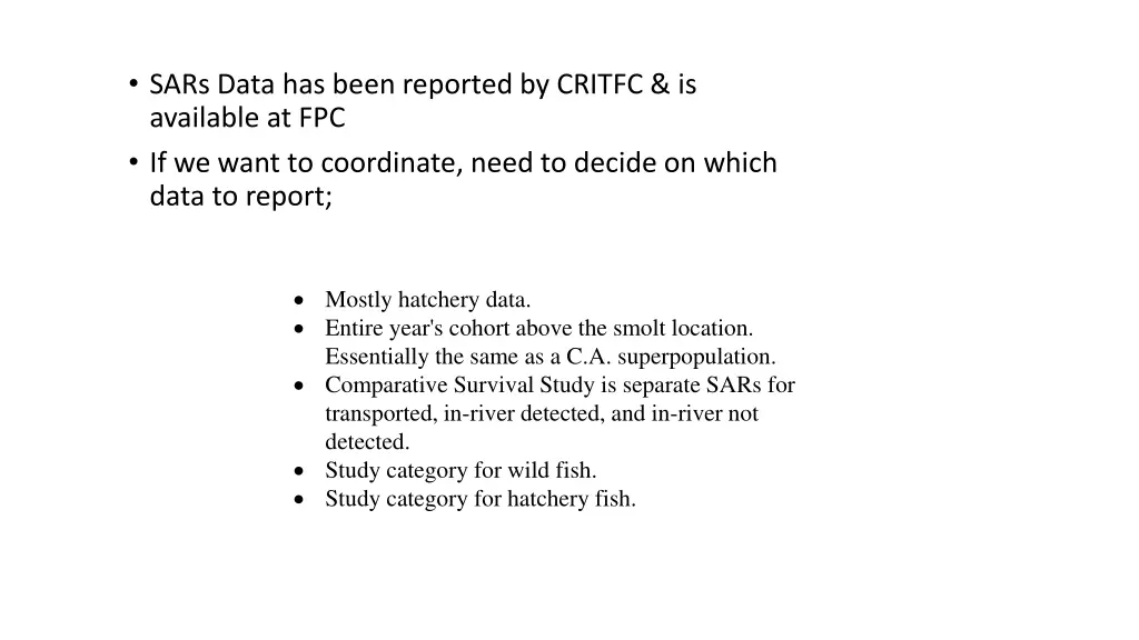 sars data has been reported by critfc