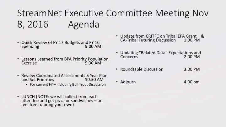 streamnet executive committee meeting nov 8 2016