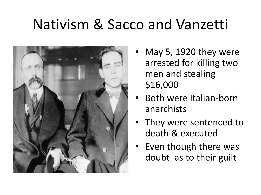 nativism sacco and vanzetti