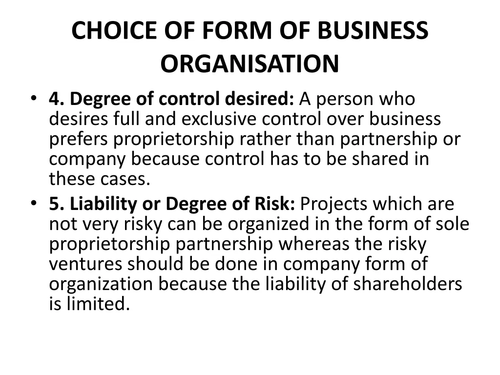 choice of form of business organisation 4 degree