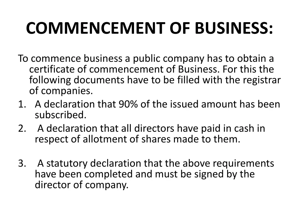 commencement of business