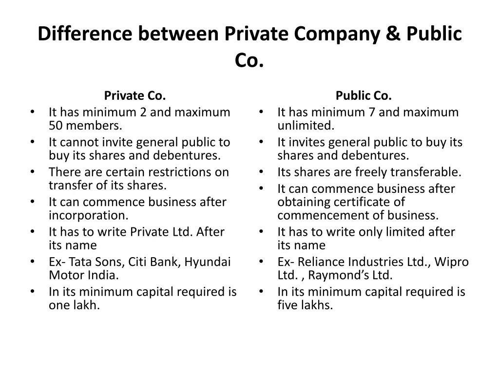 difference between private company public co