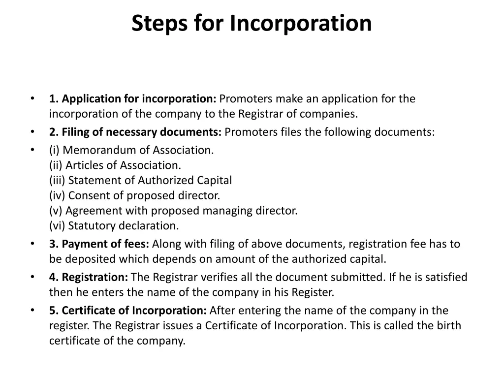 steps for incorporation