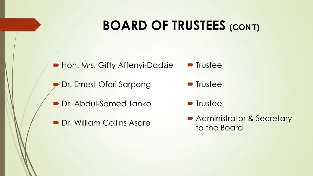 board of trustees con t