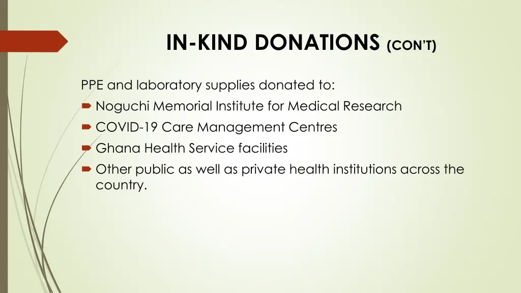 in kind donations con t