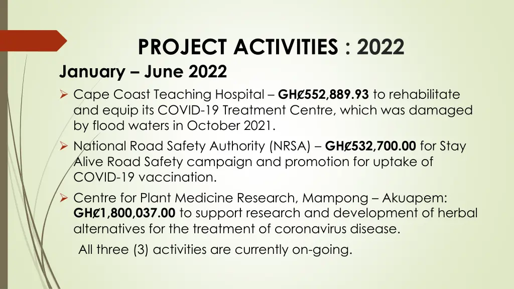 project activities 2022 january june 2022 cape