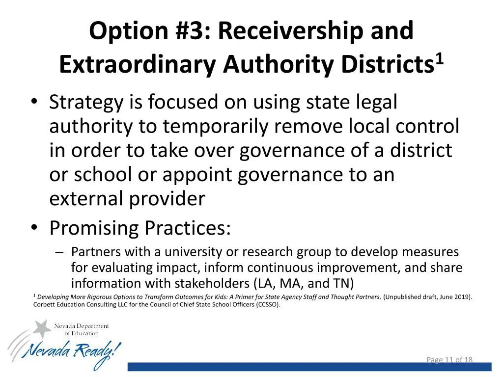 option 3 receivership and extraordinary authority