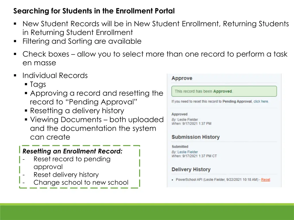 searching for students in the enrollment portal