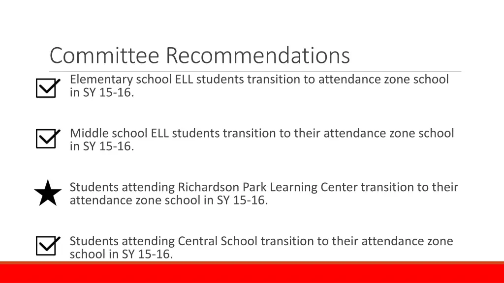 committee recommendations elementary school