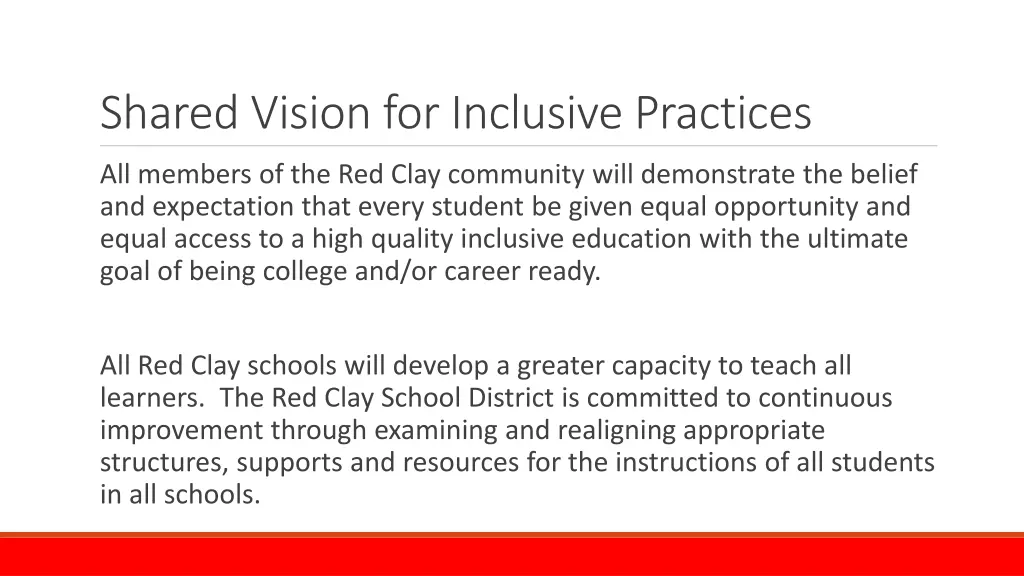 shared vision for inclusive practices