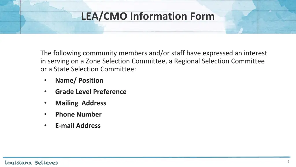 lea cmo information form 1