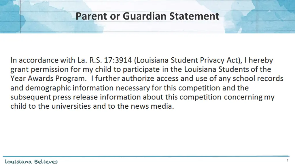 parent or guardian statement