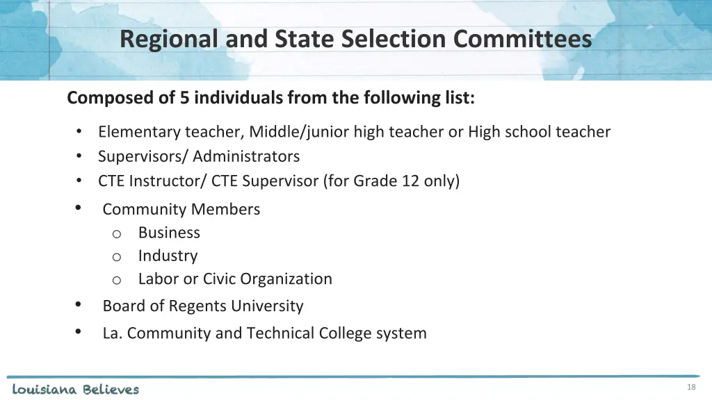 regional and state selection committees