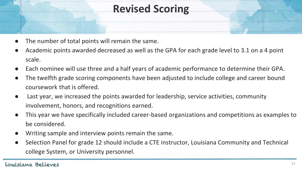 revised scoring