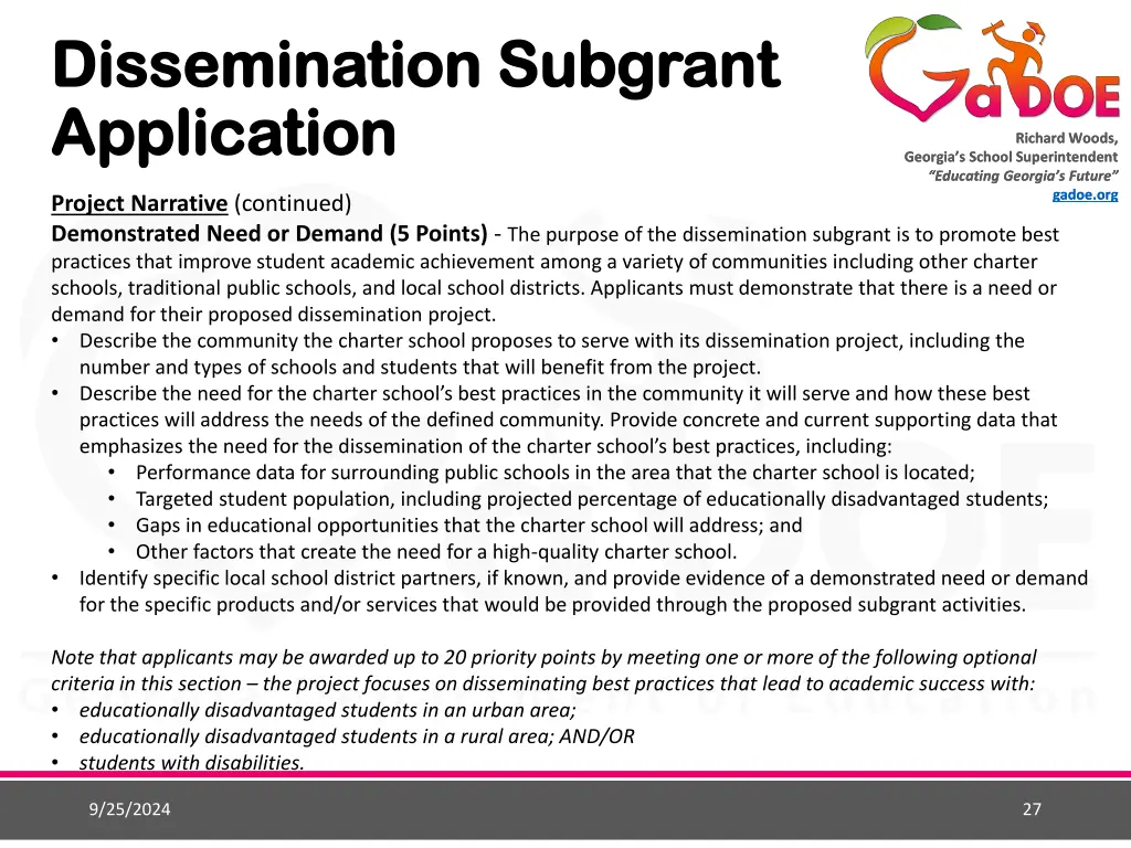 dissemination dissemination subgrant application 2