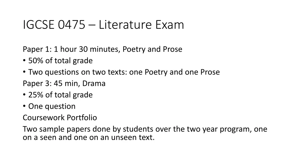 igcse 0475 literature exam