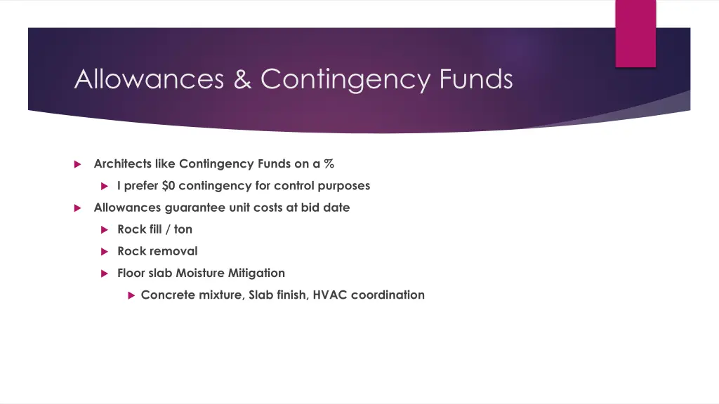 allowances contingency funds