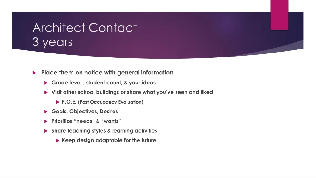 architect contact 3 years