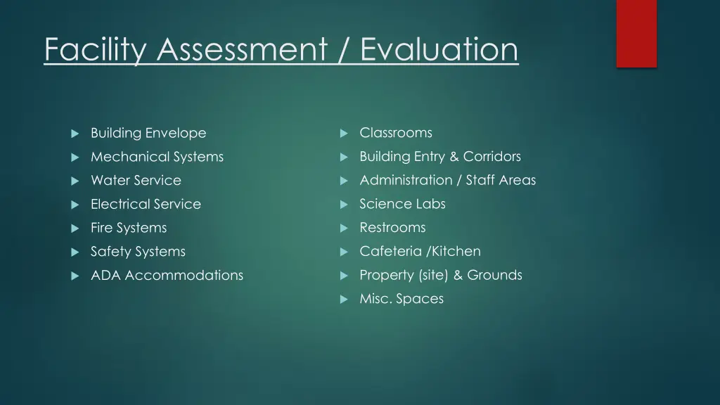 facility assessment evaluation