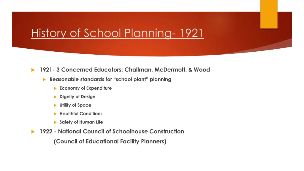 history of school planning 1921