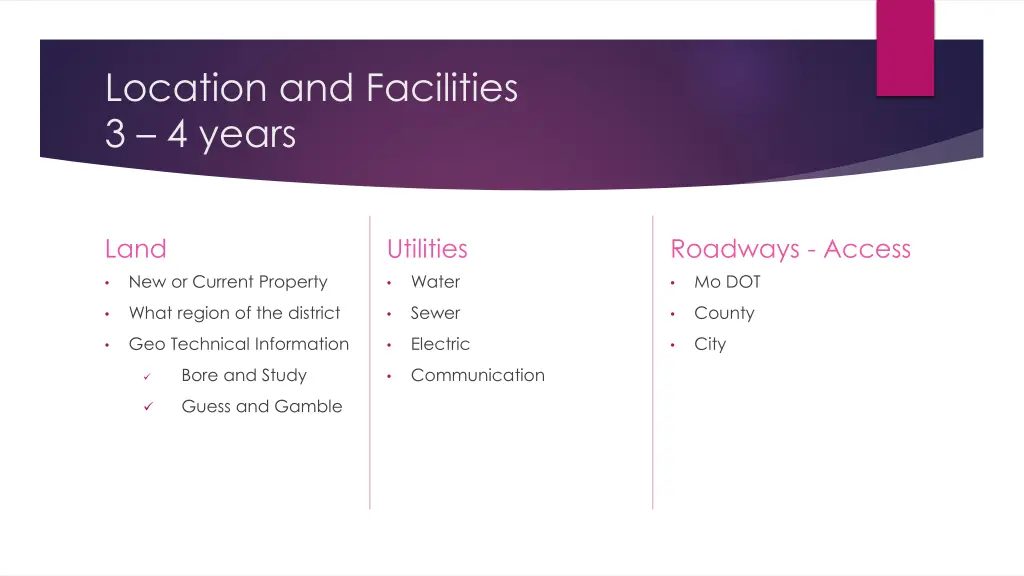 location and facilities 3 4 years