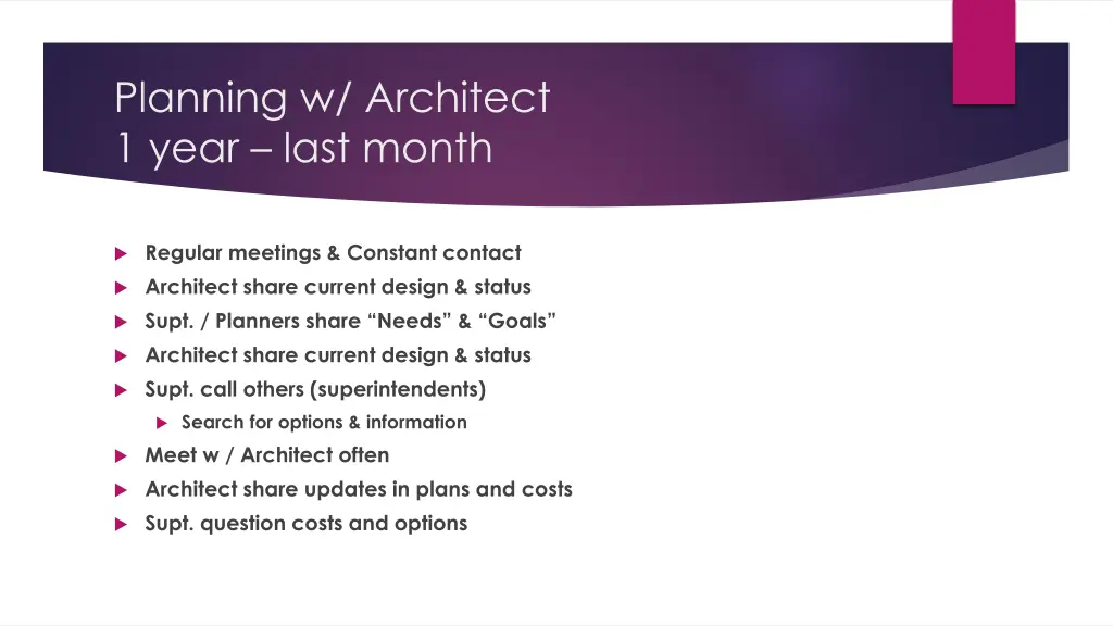 planning w architect 1 year last month