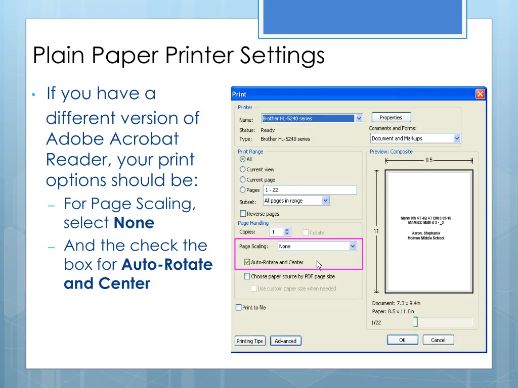 plain paper printer settings 1