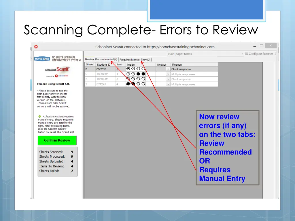 scanning complete errors to review