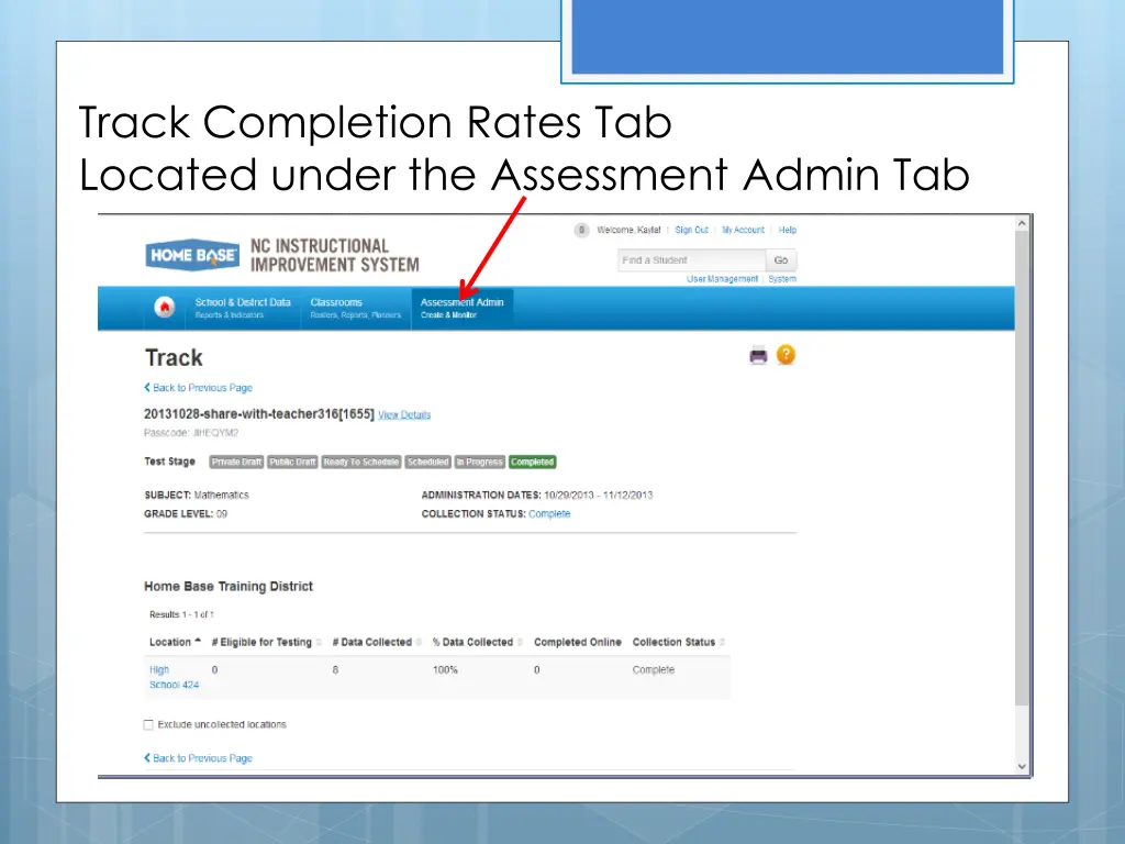 track completion rates tab located under